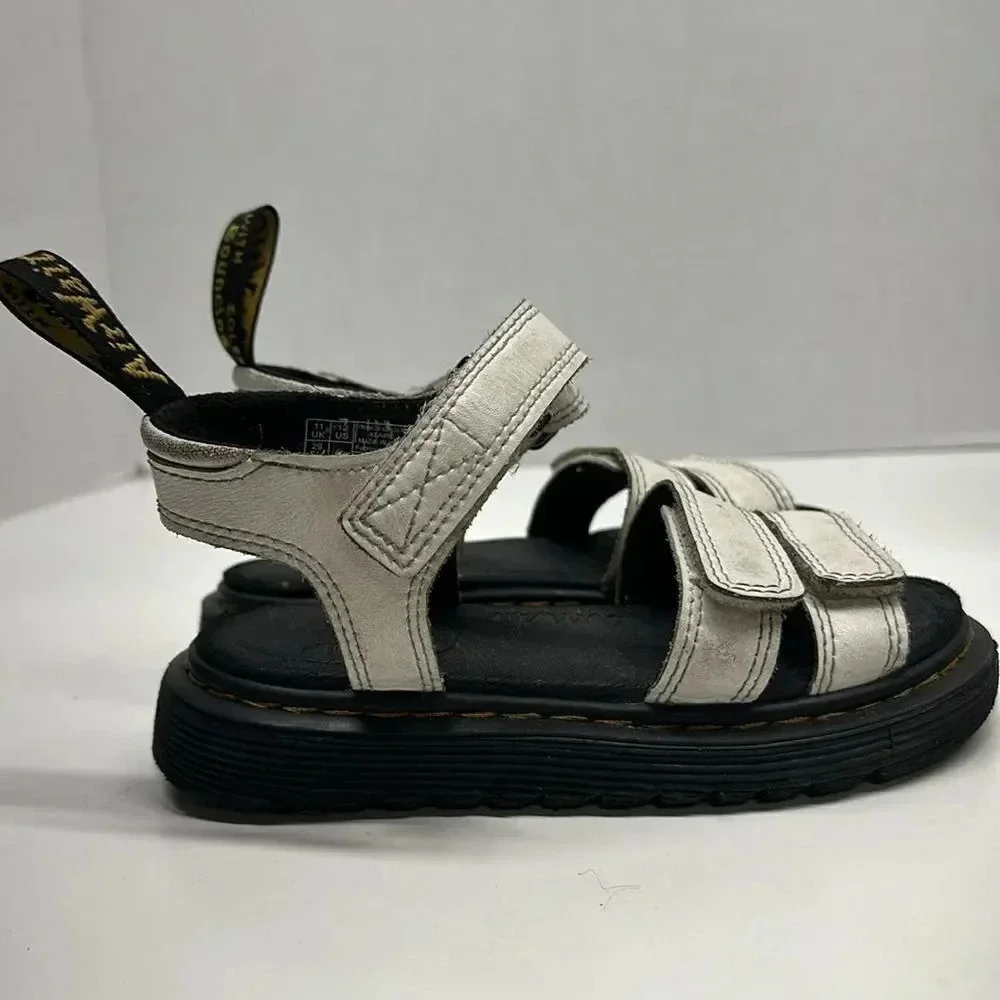 Dr Martens Klaire Sandals Shoes Leather Open Toe White Black Kids Girls Size 12